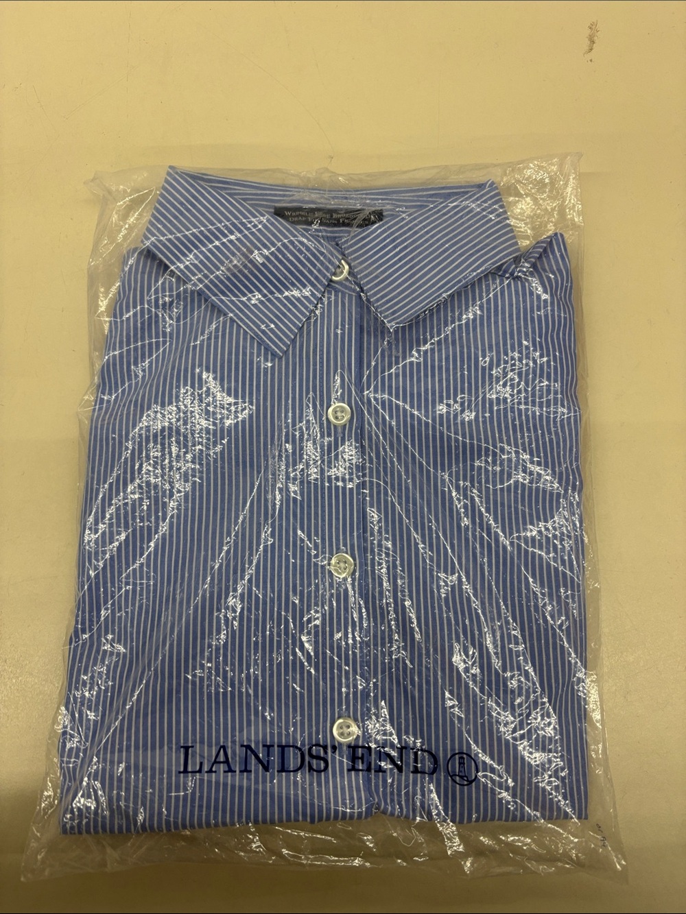 Lands' End Vertical-Striped Blue and White Button-Down Shirt